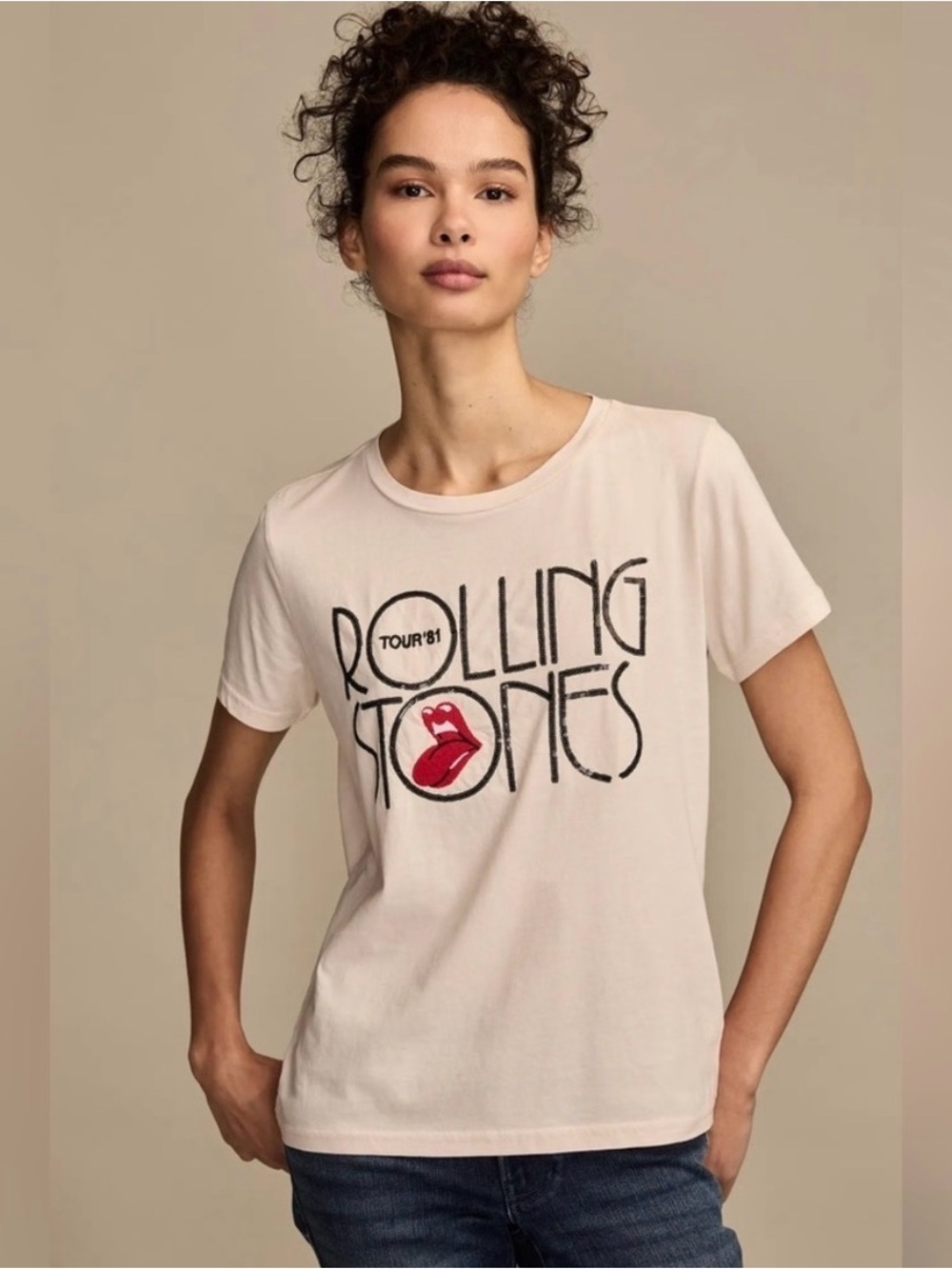 NWT Lucky Brand Rolling Stones Tour 81 Sequin Graphic Tee Small boho festival